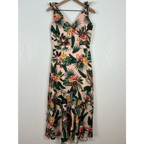Sam Edelman Sleeveless Flamingo Print Midi Dress Tropical Vacation Size 8 - Picture 3 of 6